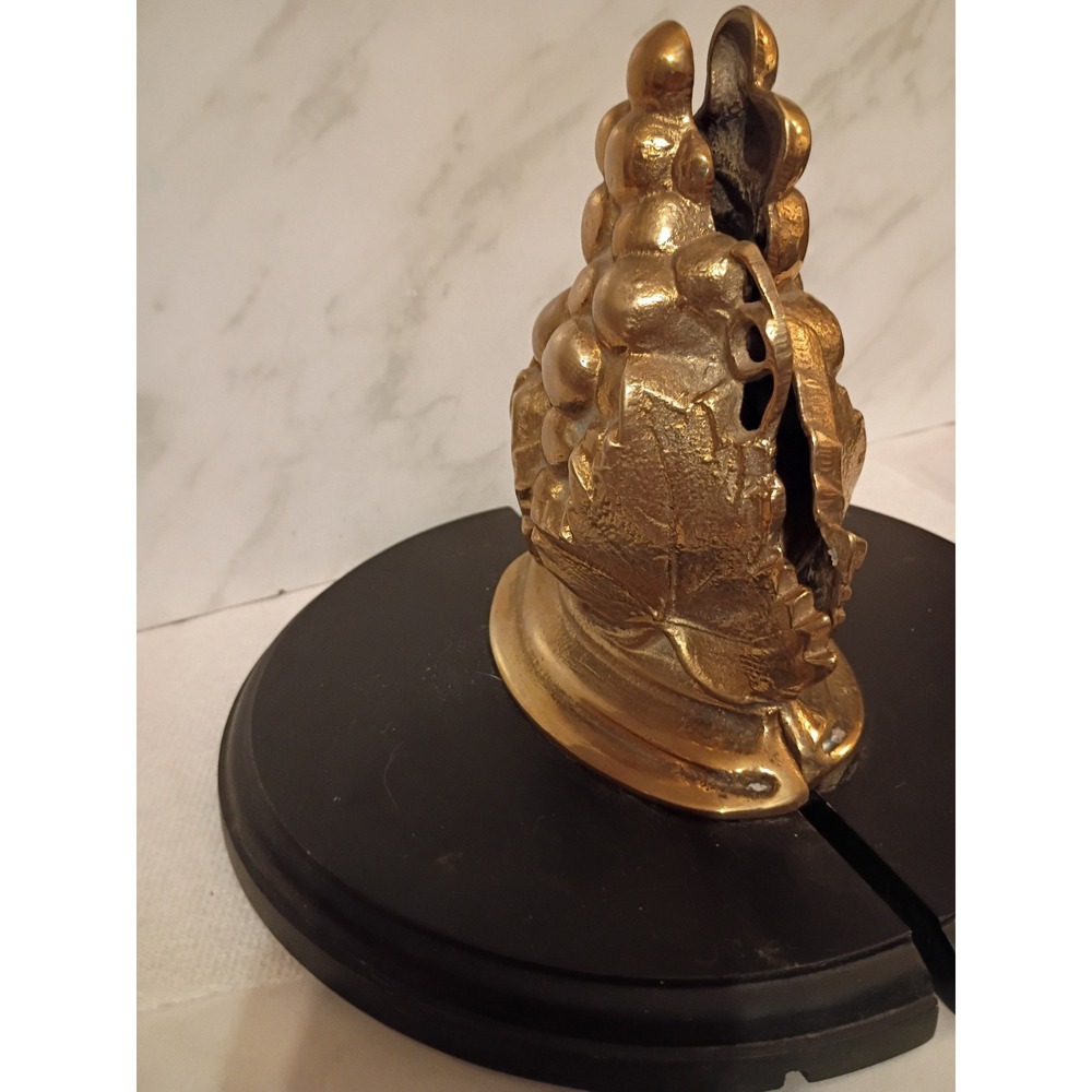 Vintage Brass Grape Cluster Bookends Black Wood Base Hollywood Regency Korea